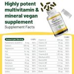 Vegan Multivitamins & Minerals with High Strength Vitamin B12, D3 & K2. 180 multivitamin Tablets - 6 Months Supply. Designed for Vegans & Vegetarians.