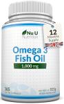 Omega 3 Fish Oil 1000mg - 365 Softgels - High Strength Triglyceride Form Omega3 with 540mg EPA & 360mg DHA per Serving - Wild Caught Fishoil - Not from Cod Liver Oil - Made in The UK - Nu U Nutrition