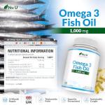 Omega 3 Fish Oil 1000mg - 365 Softgels - High Strength Triglyceride Form Omega3 with 540mg EPA & 360mg DHA per Serving - Wild Caught Fishoil - Not from Cod Liver Oil - Made in The UK - Nu U Nutrition