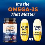Triple Strength Omega 3 Fish Oil 3600 mg | EPA & DHA | Over 2100mg Omega-3 Fatty Acids | 1300mg EPA + 860mg DHA | Best Essential Fatty Acids | Wild Caught Omega 3 Capsules High Strength | 120 Ct