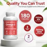 Pure Omega 3 1000mg Capsules | Supports Heart, Brain & Eye Health | Rich in Omega 3 Fatty Acids | 540mg of EPA and 360mg of DHA per Serving | 360 Capsules = 4 Months’ Supply | Made in The UK