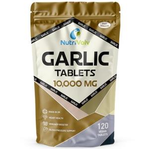 Garlic 10000mg High Strength Supplements Nutrition for Blood Pressure Support, Improved Heart Health, and Robust Immune System — Pack of 120 Healthcare Tablets