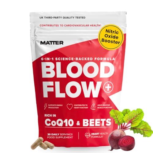 Blood Flow+ Nitric Oxide Booster Supplement - Beetroot, CoQ10, L-Citrulline & Pine Bark for Circulation, Heart Health & Blood Pressure Support - Beetroot for Energy & Stamina (90 Count)