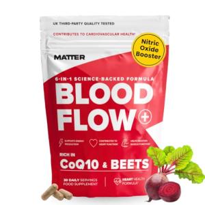 Blood Flow+ Nitric Oxide Booster Supplement - Beetroot, CoQ10, L-Citrulline & Pine Bark for Circulation, Heart Health & Blood Pressure Support - Beetroot for Energy & Stamina (90 Count)