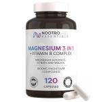 Nootro Essentials Magnesium 3-in-1 Capsules, High Strength Magnesium Supplement with Glycinate, Malate and Citrate for Sleep, Muscle & Digestive Support (60 Servings - 2 Capsules Daily)