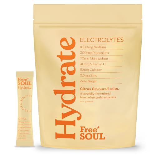 Free Soul Hydrate | Electrolyte Hydration Sachets | Zero Sugar | 30 Sachets | Advanced Electrolyte Powder with Sodium, Magnesium, Vitamin C | Citrus Salt Flavour