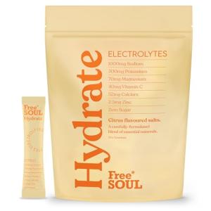 Free Soul Hydrate | Electrolyte Hydration Sachets | Zero Sugar | 30 Sachets | Advanced Electrolyte Powder with Sodium, Magnesium, Vitamin C | Citrus Salt Flavour