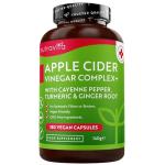 Nutravita Apple Cider Vinegar Capsules with Cayenne Pepper, Turmeric and Ginger Root - 180 Vegan Capsules Made from UK Grown Apples - Raw Unfiltered ACV - 1033mg Daily Dosage - Made in The UK
