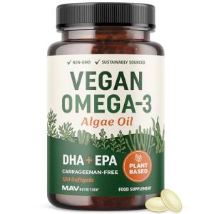 Vegan Omega 3 Algae Oil | Plant Based DHA EPA | Sustainably Sourced, No Carrageenan, Non GMO | Heart, Brain & Eye Health Support | Fish Oil Alternative | Algae Omega 3 Supplement | 120 Softgels