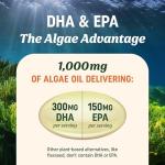 Vegan Omega 3 Algae Oil | Plant Based DHA EPA | Sustainably Sourced, No Carrageenan, Non GMO | Heart, Brain & Eye Health Support | Fish Oil Alternative | Algae Omega 3 Supplement | 120 Softgels