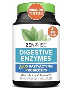 Zenwise Health Digestive Enzymes + Probiotics for Gut Health and Prebiotics Fibre Supplements for Digestion - 100 Count