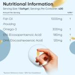 Omega 3 Fish Oil | 400 Softgels (1+ Year Supply) | 1 Softgel a Day | EPA & DHA | Alternative to Cod Liver Oil Capsules | 1000mg Omega 3 Fatty Acids Supplement