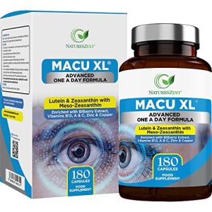 Macu XL - Lutein and Zeaxanthin Supplement - 6 Month Supply with Meso Zeaxanthin, Bilberry Extract, Vitamins A, B12 & Zinc, 180 Vegan Capsules - Eye Supplement for Vision Health – Eye Vitamins