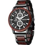 London Wooden Chronograph Watch for Men – Burgundy Red Sandalwood & Stainless Steel Quartz Timepiece – Ideal Birthday Gift, Stylish Present for Him, Unique Groomsmen or Husband Watch