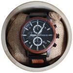 London Wooden Chronograph Watch for Men – Burgundy Red Sandalwood & Stainless Steel Quartz Timepiece – Ideal Birthday Gift, Stylish Present for Him, Unique Groomsmen or Husband Watch