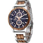 London Wooden Chronograph Watch for Men – Zebrawood & Silver Quartz Timepiece – Ideal Birthday Gift, Stylish Present for Him, Unique Groomsmen or Husband Watch with Gift Box
