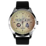 Vintage RAF Art Supermarine Spitfire WW-II Fighter Plane Schematics Compass Dial Solid Brass Collectible Aviation Art Watch