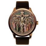Leonardo Davinci Secret Diary Art Jesus Christ Our Saviour In Heaven with The Saints, Solid Brass Mens Dress Watch