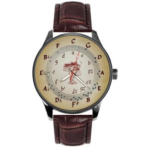Circle Of Fifths Vintage Sepia Dial Brass Wrist Watch, Music Notation Watch For Violin/Piano Players