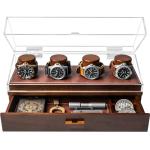 Holme & Hadfield Premium 4-Slot Wooden Watch Display Case – Handcrafted Men’s Watch Box with Accessory Drawer, Hinged Cover, Leather Lining – Birthday Gift for Collectors – Luxury Built to Last