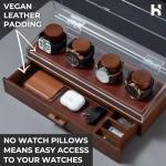 Holme & Hadfield Premium 4-Slot Wooden Watch Display Case – Handcrafted Men’s Watch Box with Accessory Drawer, Hinged Cover, Leather Lining – Birthday Gift for Collectors – Luxury Built to Last