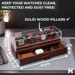 Holme & Hadfield Premium 4-Slot Wooden Watch Display Case – Handcrafted Men’s Watch Box with Accessory Drawer, Hinged Cover, Leather Lining – Birthday Gift for Collectors – Luxury Built to Last