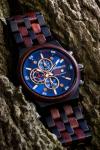 Lisbon - Wooden Watch for Men – Chronograph Blue Dial Watch with Ebony & Red Sandalwood | Anniversary or Birthday Gift for Him – Seiko Movement, Adjustable Strap, Gift Box Included