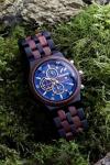 Lisbon - Wooden Watch for Men – Chronograph Blue Dial Watch with Ebony & Red Sandalwood | Anniversary or Birthday Gift for Him – Seiko Movement, Adjustable Strap, Gift Box Included