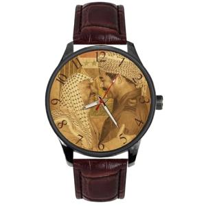 Saddam Hussein With Yasser Arafat Iraq Palestine Arab Unity Original Art Watch. Beautiful Vintage Colors. Solid Brass Islamic Collectible with Ba’ath Party Logo Woodbox.