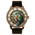 Kingfisher Ornithology Bird Art Spectacular Metllic Colors Art Solid Brass Watch