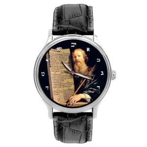 Holy Prophet Moses and The Ten Commandments. Judaism Medieval Art Solid Brass Collectible Wrist Watch. Hebrew Numerals Dial.