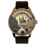City of Amsterdam, Netherlands, Medieval Architectural Study Solid Brass Watch