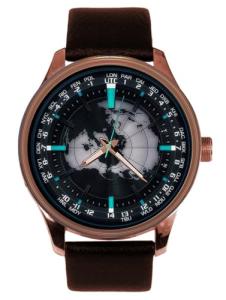Classic Vintage World Time Global Time Zones Dial Solid Brass Men's Dress Watch. Large Format.