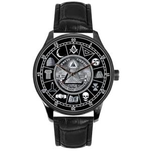 Classic All-Black Minimalist Masonic Freemasonry Illuminati Symbolism Art Solid Brass Collectible Watch