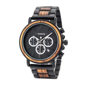 Boston Wooden Chronograph Watch for Men – Zebrawood & Black Dial Quartz Timepiece – Best Man Gift Idea, Birthday Present for Husband, Gift for Male Friend, Luxury Men’s Watch with Gift Box