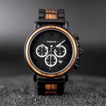 Boston Wooden Chronograph Watch for Men – Zebrawood & Black Dial Quartz Timepiece – Best Man Gift Idea, Birthday Present for Husband, Gift for Male Friend, Luxury Men’s Watch with Gift Box