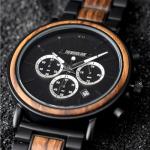 Boston Wooden Chronograph Watch for Men – Zebrawood & Black Dial Quartz Timepiece – Best Man Gift Idea, Birthday Present for Husband, Gift for Male Friend, Luxury Men’s Watch with Gift Box