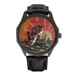 Vintage Red Viking Ship Norse Art Solid Brass Collectible Mens Maritime Watch with Handmade Valknut Box