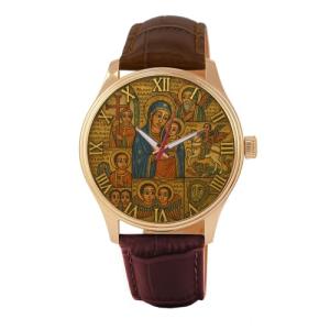Virgin Mary and Infant Jesus Rare Ethiopian Orthodox Church Ancient Christian Religious Art Brass Wrist Watch – Vintage Style Collectible Faith Timepiece for Men or Women