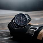 AVI-8 Mens 42mm Spitfire Lock Chronograph Slate Black Japanese Quartz Pilot Watch with Leather Strap AV-4089-03