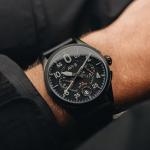 AVI-8 Mens 42mm Spitfire Lock Chronograph Slate Black Japanese Quartz Pilot Watch with Leather Strap AV-4089-03