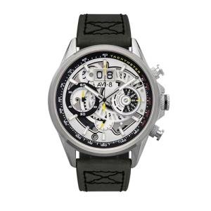 AVI-8 Mens 45mm Hawker Harrier Matador Chronograph Ivory Steel Japanese Quartz Pilot Watch with Genuine Leather Strap AV-4065-01