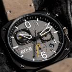 AVI-8 Mens 45mm Hawker Hunter Retrograde Chronograph Sea Gray Japanese Quartz Pilot Watch with Leather Strap AV-4052-03