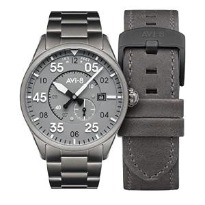 AVI-8 Mens 42mm Spitfire Type 300 Automatic Gunmetal Grey Pilot Watch with Solid Stainless Steel Bracelet AV-4073-44