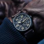 AVI-8 Mens 42mm Spitfire Type 300 Automatic Midnight Chrome Yellow Pilot Watch with Solid Stainless Steel Bracelet AV-4073-33