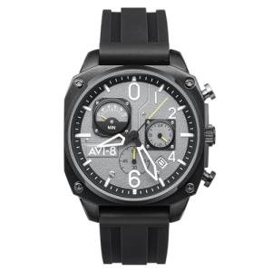 AVI-8 Mens 45mm Hawker Hunter Retrograde Chronograph Tactical Black Japanese Quartz Pilot Watch with Rubber Strap AV-4052-R1