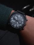 AVI-8 Mens 45mm Hawker Hunter Retrograde Chronograph Tactical Black Japanese Quartz Pilot Watch with Rubber Strap AV-4052-R1