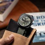 AVI-8 Mens 45mm Hawker Hunter Retrograde Chronograph Deep Green Black Japanese Quartz Pilot Watch with Leather Strap AV-4052-08