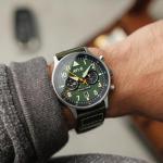 AVI-8 Mens 43.5mm Hawker Hurricane Carey Dual Time Merville Japanese Quartz Pilot Watch with Leather Strap AV-4088-02