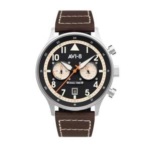 AVI-8 Mens 43.5mm Hawker Hurricane Carey Dual Time Manston Japanese Quartz Pilot Watch with Leather Strap AV-4088-01